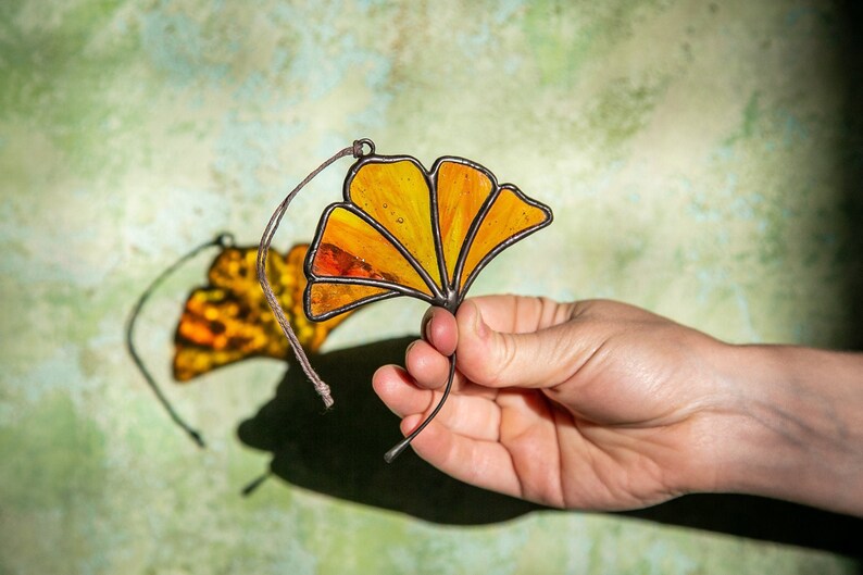 Stained glass ginkgo leaves Autumn Leaf suncatcher Etsy