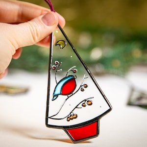 Red Robin, Christmas Robin Decoration, Stained Glass tree ornament, PRE-ORDER