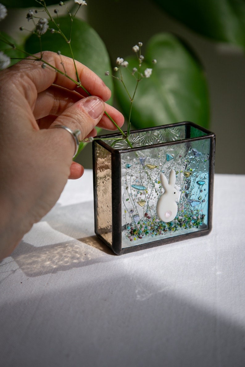 Fused Glass Rabit Fused Glass Art, Rabbit Decor, Stain Glass Vase, Bunny Lover Gift - Etsy