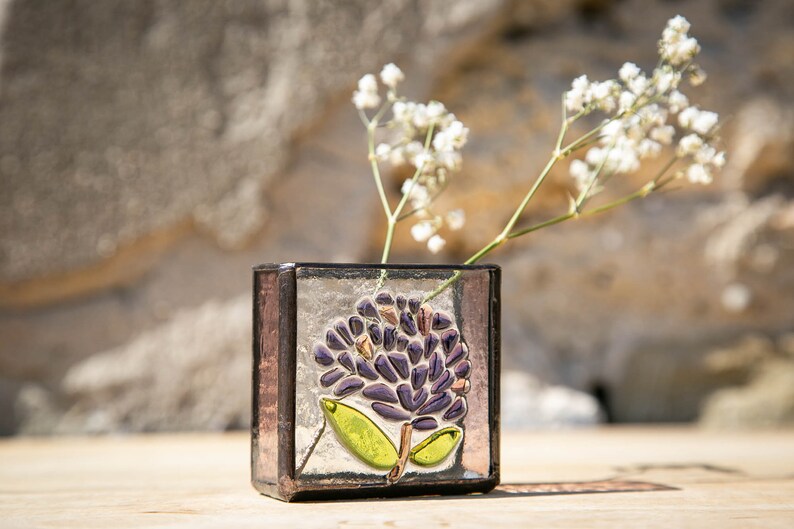 Fused glass art, Stained glass vase, Suncatcher image 2