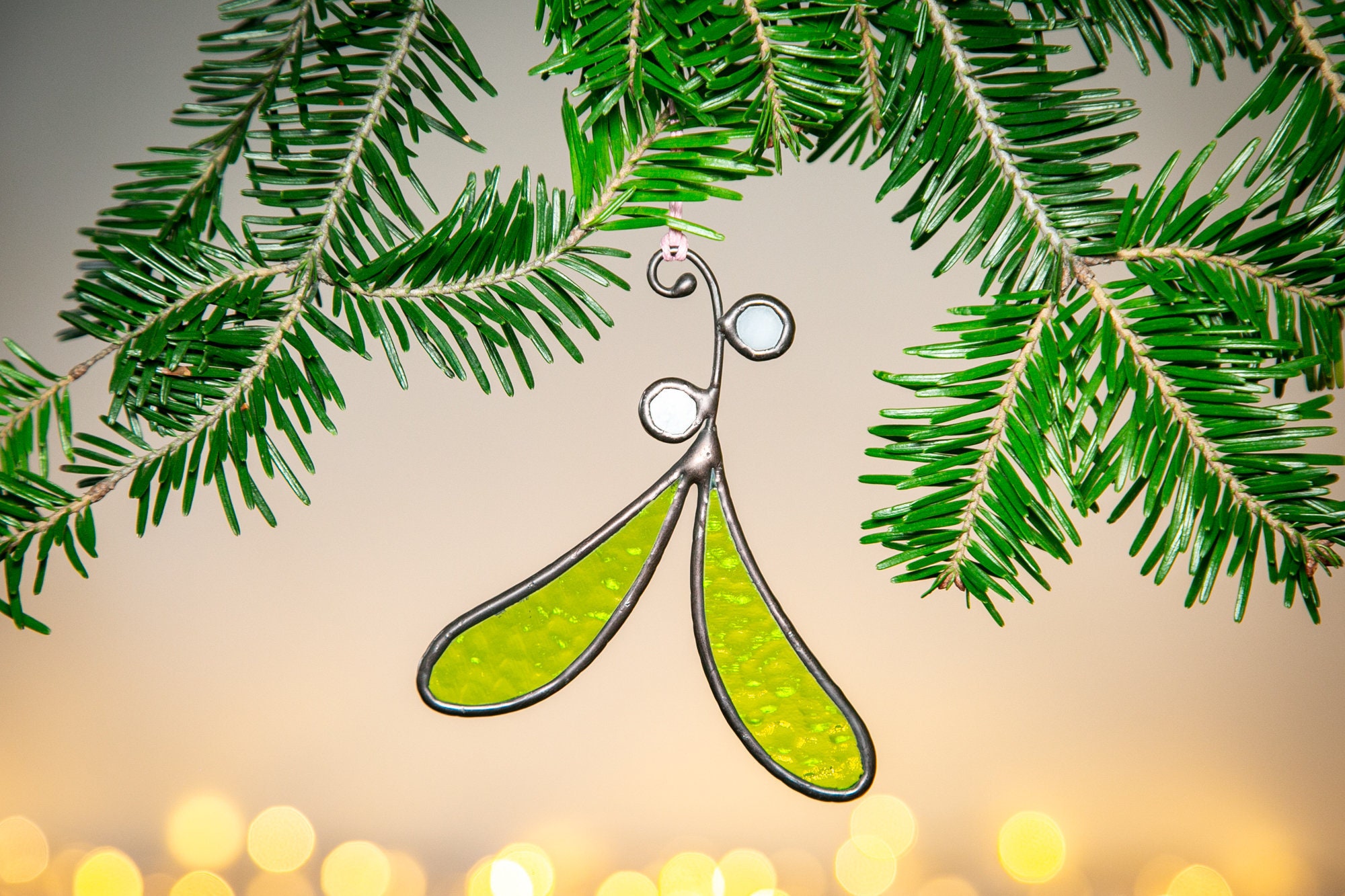 Stained glass Mistletoe Christmas ornaments Hanging Mistletoe Etsy