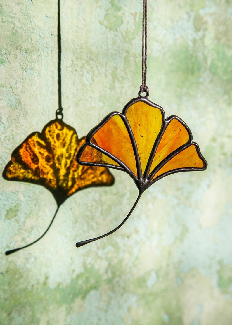 Stained glass ginkgo leaves Autumn Leaf suncatcher Etsy