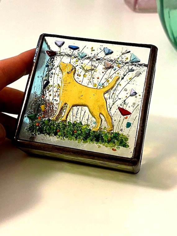 Stained glass Dog memorial gift, Golden Retriever, Labrador decor, Fused glass art