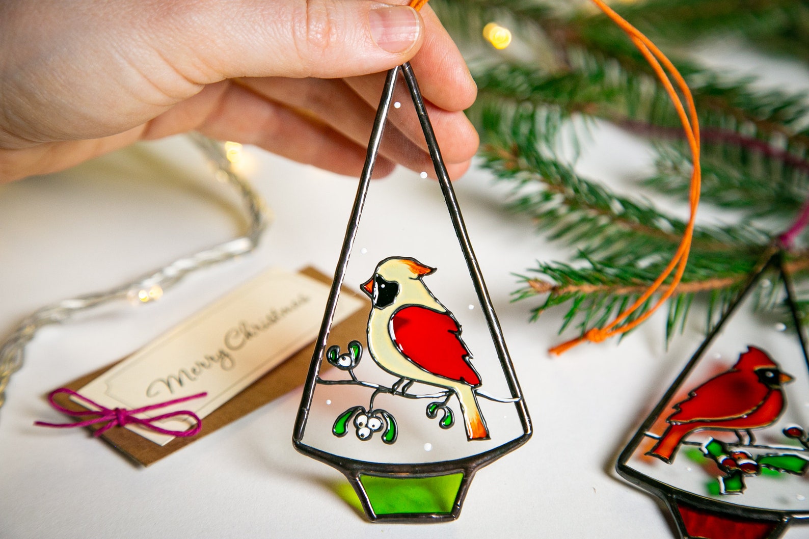 Christmas birds ornaments Stained glass tree North American Etsy