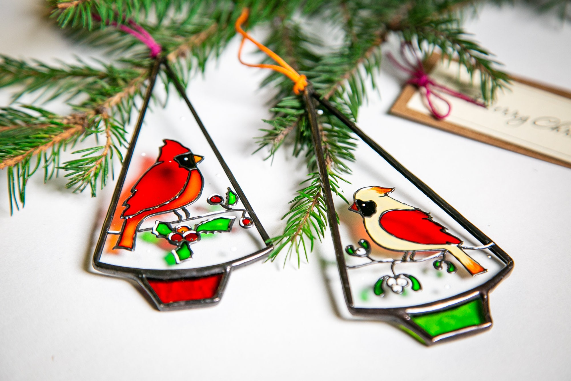 Christmas birds ornaments Stained glass tree North American Etsy