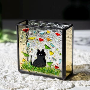 Pet memorial gifts, Stained glass essential oil diffuser, Black cat art
