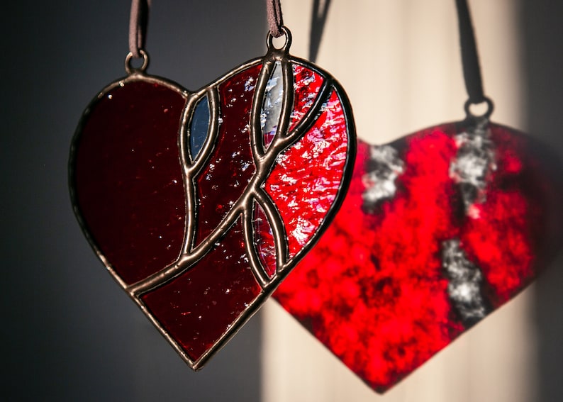 Stained glass Red Heart Ornaments Unique Gift Heart Decor | Etsy