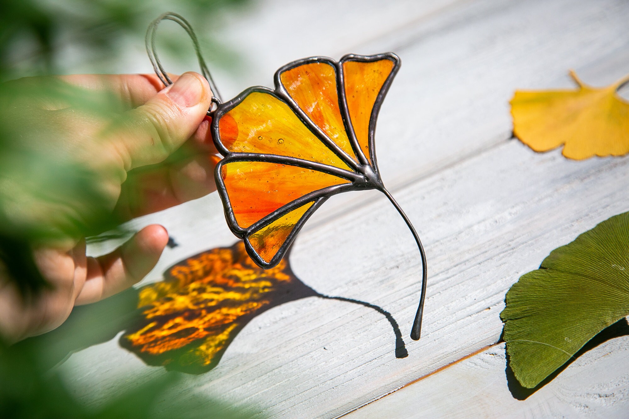 Ginkgo Suncatcher Stained Glass Ginkgo Leaf Etsy UK