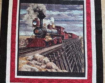 Manta acolchada con panel de tren. Wyoming