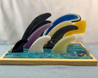 Turquoise Sea: 23x11, 4 rows longboard 2 rows sidbites, water inspired resin, Hickory wood (Holder Only)