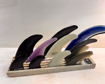 Textured Rainbow Poplar with Aqua Epoxy: Surf Fin Holder