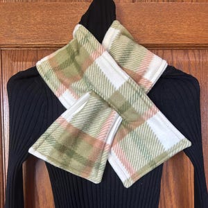 Keyhole Fleece Scarf | Green & White Plaid Pull through Scarf | Reversible For Women and Men
