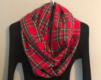 Écharpe Infinity en coton léger - Plaid rouge et vert