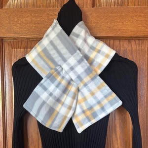 Keyhole Fleece Scarf | Gray & Yellow Plaid Pull through Scarf | Reversible For Women and Men