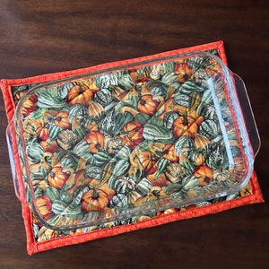 Extra Large Fall 16 X 12 Handmade Quilted Casserole Hot Pad, Reversible and Washable