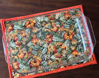 Extra Large Fall 16 X 12 Handmade Quilted Casserole Hot Pad, Reversible and Washable