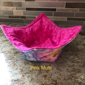 Microwave Bowl Cozy | Hot or Cold Holder | Reversible, Reusable and Washable | Pink Tie Dye