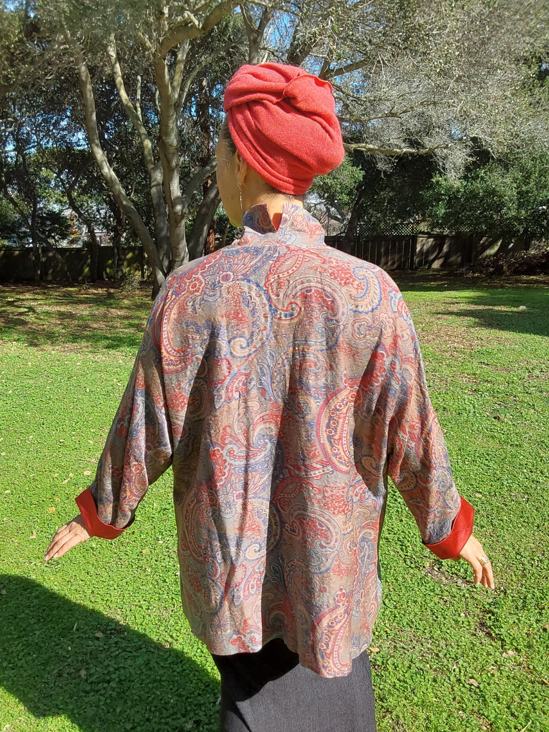 Paisley Wool Challis Kimono Style Jacket With Red Silk Crepe Lining - Etsy