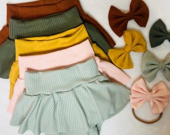 High Waisted Baby Bummies, Fall Baby Clothes, Solid Color Baby Girl Skirted Bummies, Baby Summer Shorts, Baby Bloomers, Cute Diaper Cover