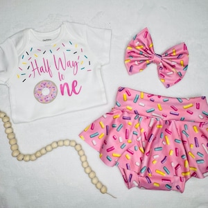 Baby Girl 6 months Sprinkle Birthday | Half way to One | Bummie and Bow Set | Birthday Set for Girls | Baby Photo Prop | Smash Cake outfit