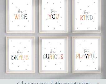 Daily Classroom Affirmations for Kids, Kinder & Pre-K Classroom Wall Art, Set of 6 Prints, Colorful Classroom Art, Positive School Posters