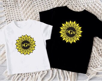 SUNFLOWER SHIRT- Monogram Sunflower Shirt -Mother's Day Gift Shirt - Kids Flower Tee -Baby Monogram Bodysuit -Personalized Sunflower T-Shirt