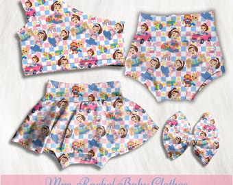 Cute Girl Summer Clothes, Ms. Rachel Birthday Party,  Bummies & Bows, Playroom Inspired Baby Outfit, Cute Baby Bloomers, Smash Cake Outfit