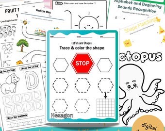 Preschool + Kindergarten Learning Bundle, Printable Activity Worksheets ...