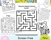 Screen free activities for Pre-k Toddlers, Printable Activity Worksheets, Toddler Educational Worksheets, Kids Boredom Buster Printable