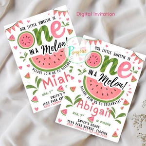 Convite de aniversário "Um em um Melão", convite para primeiro aniversário, cartão de aniversário para impressão, convite de aniversário "Melancia" e cartão de aniversário digital
