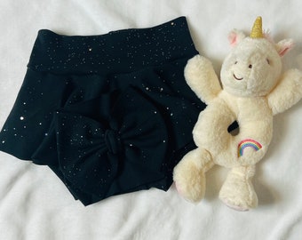 Baby High Waisted Skirted Bummies, Baby Bummies, Black Baby Bloomers, Galaxy sparkles baby Skirt, Baby Gift, Baby Clothes, Baby Shower Gift