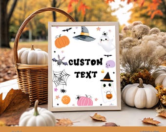 Carini biglietti di auguri di Halloween da stampare, modelli per feste con testo personalizzato, download immediato, decorazioni per la tavola di Halloween, cartelli per la tavola di Halloween con testo personalizzato, biglietti da tavolo