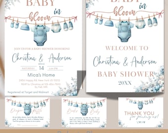 Pacchetto Baby Shower "Baby in Bloom", Decorazioni per Baby Shower, Baby Shower "Baby Blue", Modello modificabile per Baby Shower, Invito per Baby Shower e Cartello di benvenuto