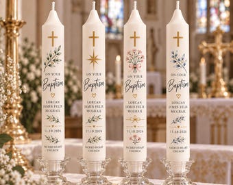 Personalised Baptism Candle, Christening Candle, Church Candle, Baptism Gift, Christening Gift, Religious Keepsake ( Set of 2 )