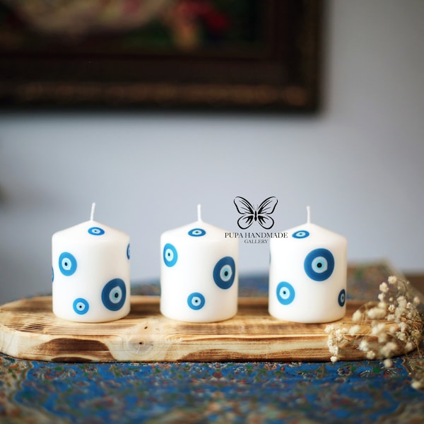 Pillar candle Lucky Eye, Evil Eye candle, Evil Eye Charm, Home Decor , hamsa, eye candle