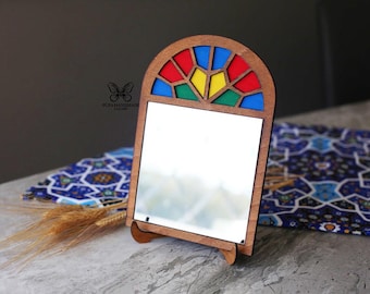 Handmade Persian Haft Sin Mirror, Persian New Year,Persian mirror, haft seen decoration,Persian Style Vintage Wooden Mirror, Orsi window