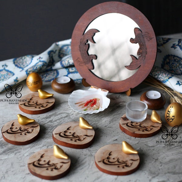 wooden Haft sin set, New Year,Happy nowruz, haft seen decoration ,Sofreh Haftseen,Handmade made in uk