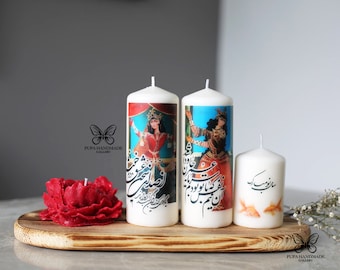 Persian poetry candle, haft sin candle, Persian New Year,Happy nowruz, haft seen candle,Sofreh Haftseen,Nowruz decoration,Persian candle