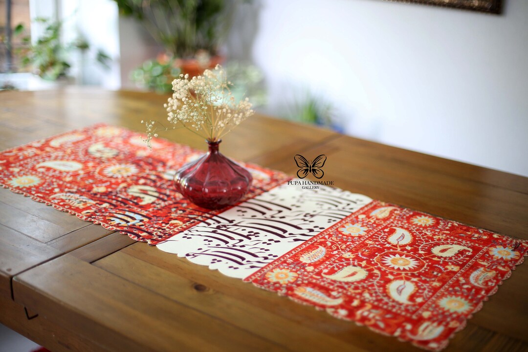 Persian Style Boho Nastaliq Calligraphy Art Table Cloth, Persian Table Runner, Haft Sin Table