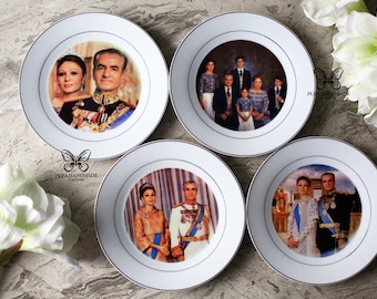 Plato de cerámica Pahlavi, Reza Shah, plato de Mohammad Reza Pahlavi, plato de Farah Diba, regalo de Nowruz, arte coleccionable histórico de Oriente Medio