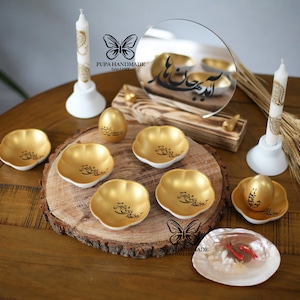 Handmade gold Haft sin set, Persian New Year,Happy nowruz, haft seen ,Sofreh Haftseen, Persian Calligraphy Decor, Persian gift