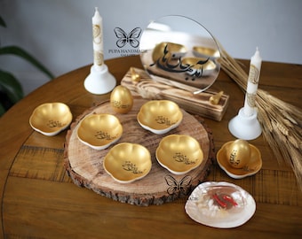 Gold Haft sin Set, Persisches Neujahr, Happy Nooruz, Haft gesehen, Sofreh Haftseen, Persisch Handmade made in uk