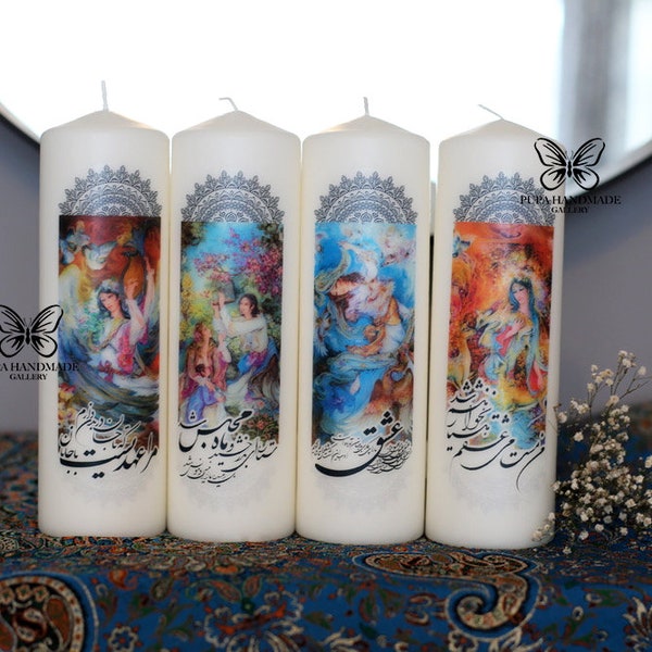 Persian poetry candle, haft sin candle,Hafez candle, Persian New Year,Happy nowruz, haft seen candle,Sofreh Haftseen,Persian Handmade candle