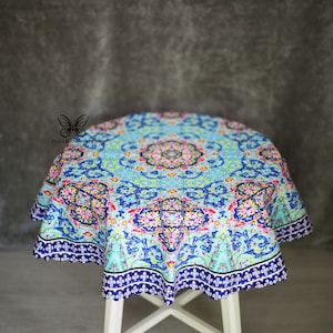 Persian style boho nastaliq calligraphy art table cloth, Persian table runner, haft sin table runner, Nowruz,