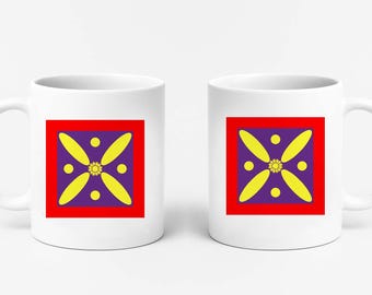 Mug Derafsh Kaviani, motif ancien drapeau persan, Mug recto-verso persan, Mug Nowruz, Mug calligraphie persane, cadeau persan