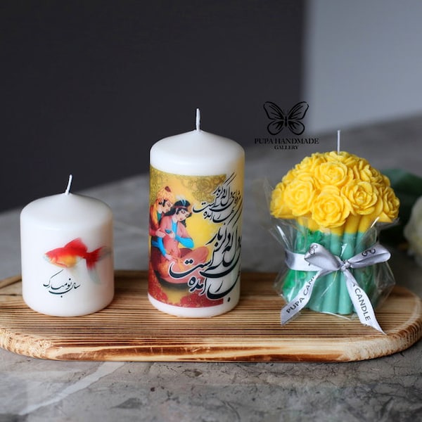 Persian poetry candle, haft sin candle, Persian New Year,Happy nowruz, haft seen candle,Sofreh Haftseen,Nowruz decoration,Persian candle