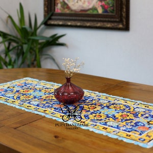 Boho nastaliq Kalligraphie Kunst Tischdecke, persischer Tischläufer, Haft Sünde Tischläufer, Nowruz, 4