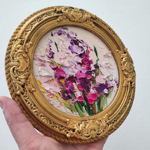 Lavender Field Oil Painting in Vintage Frame: Impasto Floral Art 8/8" image 9
