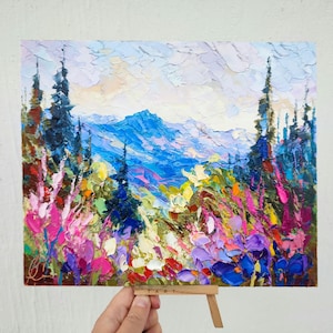 Blue Ridge Mountains Oil Painting: Impasto Wildflower Landscape Art (10x12) Unframed