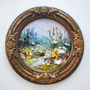 Wildblumen Felder Berglandschaft 22:8” Original 3D Ölgemälde auf Leinwand handgemachter Vintage Spachtel Kunstwerk